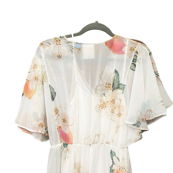 Farm Rio Anthropologie Eloisa Floral Midi Dress Chiffon Flutter Sleeve - Picture 7 of 10